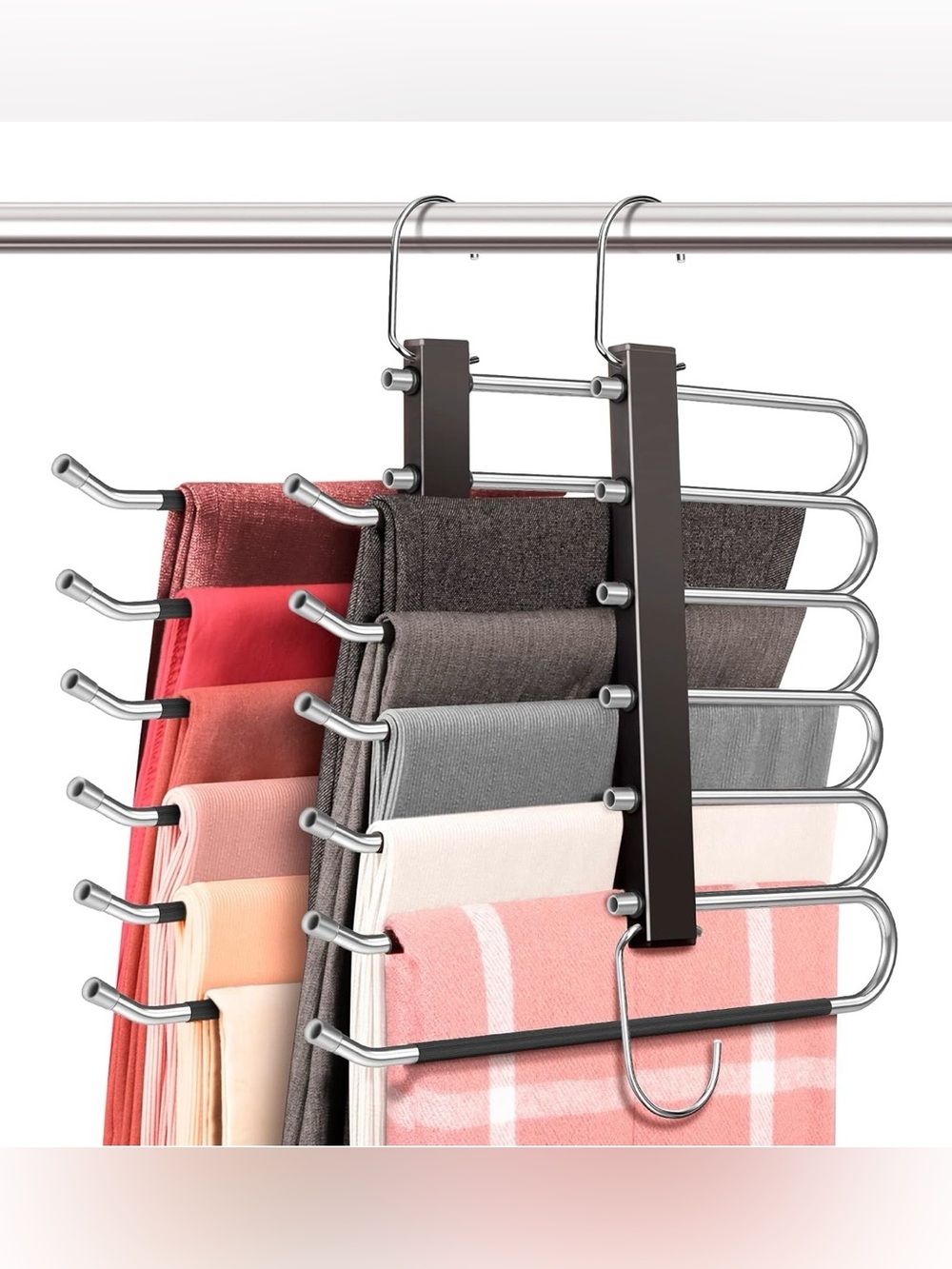 NWT Space Saving 6 Tier Pant Hangers, Anti-Slip, Stainless Steel, 2 Pack, Black